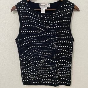Joseph A. Knit Sweater Top Womens Size XL Sleeveless Black Beaded Rhinestones*
